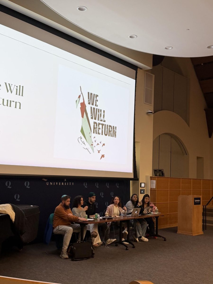 From left to right: Panelists Sam Pydlin, Lapsan Alnaffar, Basil Alnaffar and moderators Mariam Saad, Tahirah Thily and Xiomara Saapedra−sihente (Photo contributed by Mariam Saad).
