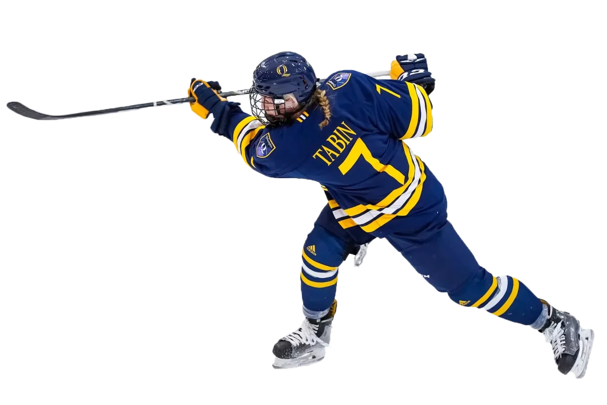 Former Quinnipiac women's ice hockey defenseman Kati Tabin shoots for Quinnipiac. (Photo Courtesy of Quinnipiac Athletics)